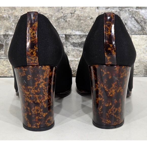 Stuart Weitzman Suede Leather Pumps Tortoise Shell Heel Black Spain Women's 8AA - Picture 6 of 13